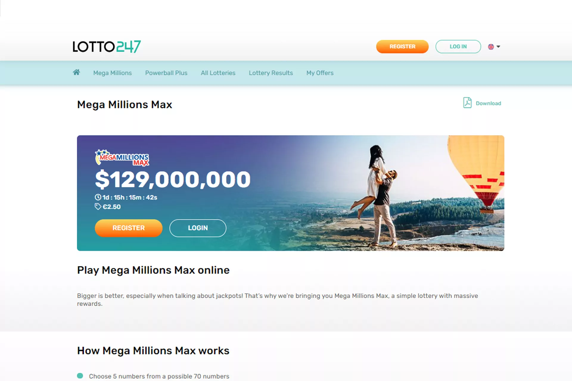 Collect a jackpot over 100 million dollars playing Mega Millions Max.