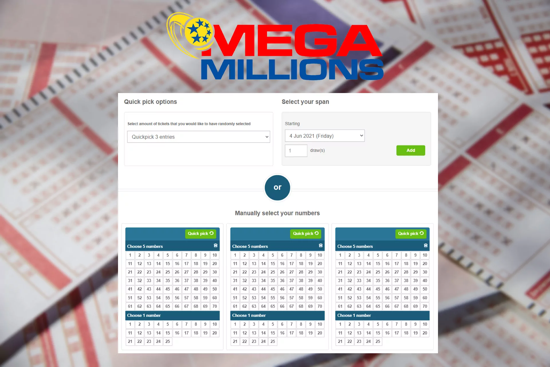 In the Mega Millions lottery, players have to choose 5 numbers.
