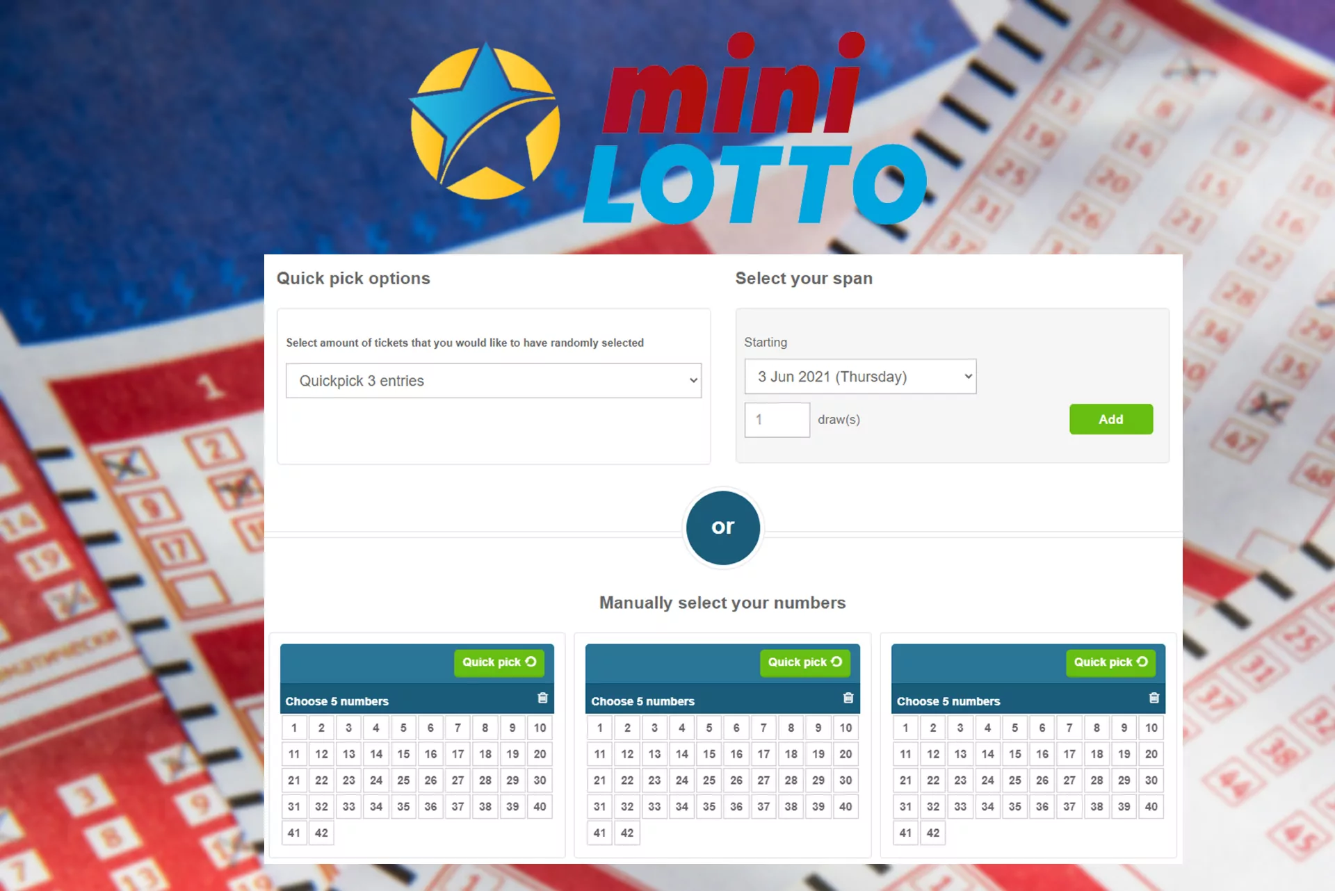 MiniLotto is a simple lottery where people should choose only 5 of 42 numbers.