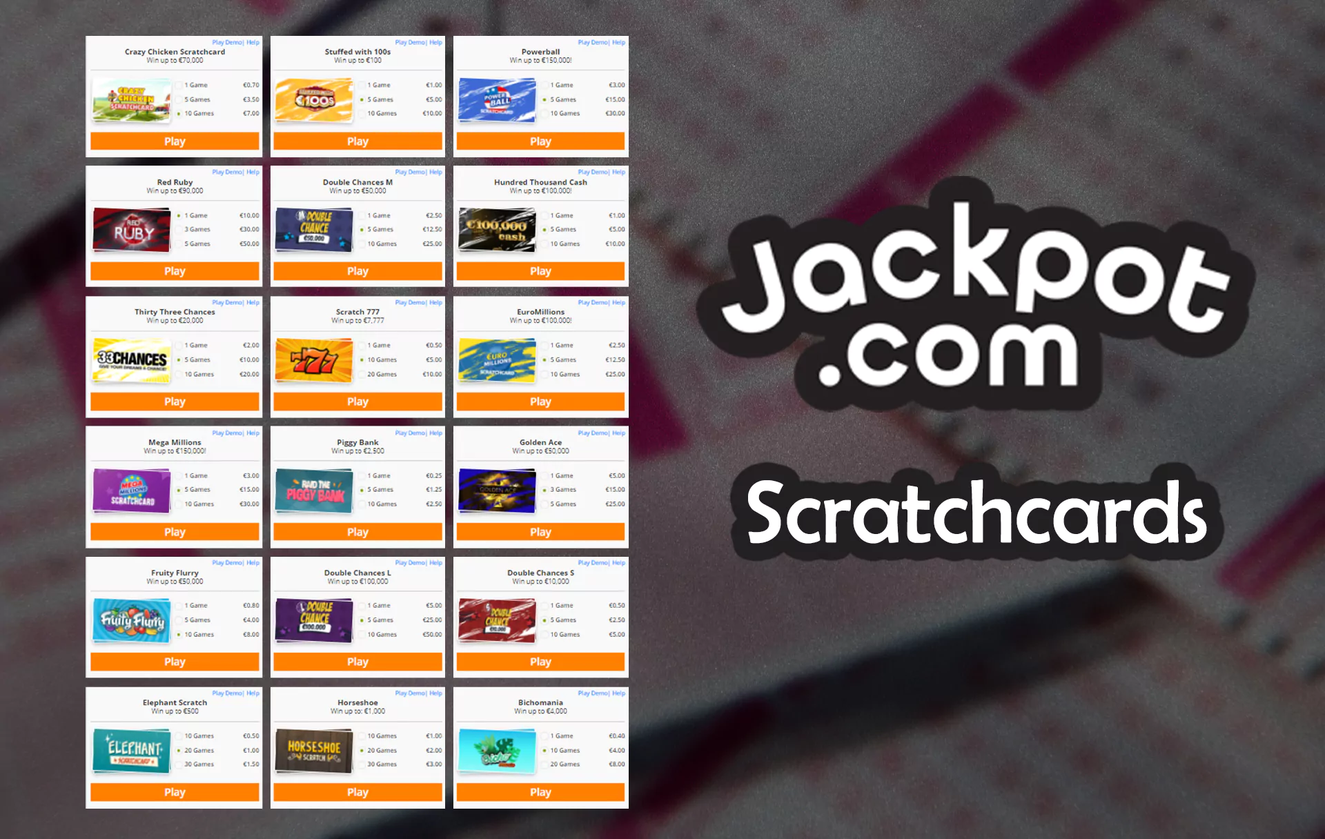 Scratchcards are also a popular type of raffle on the site.