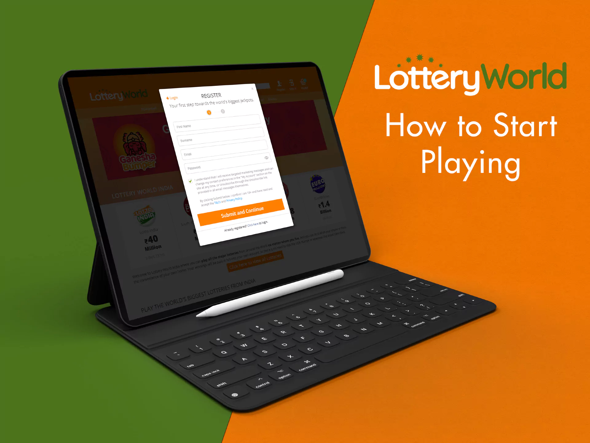 First of all, you need to sign up on the official site of Lottery World.