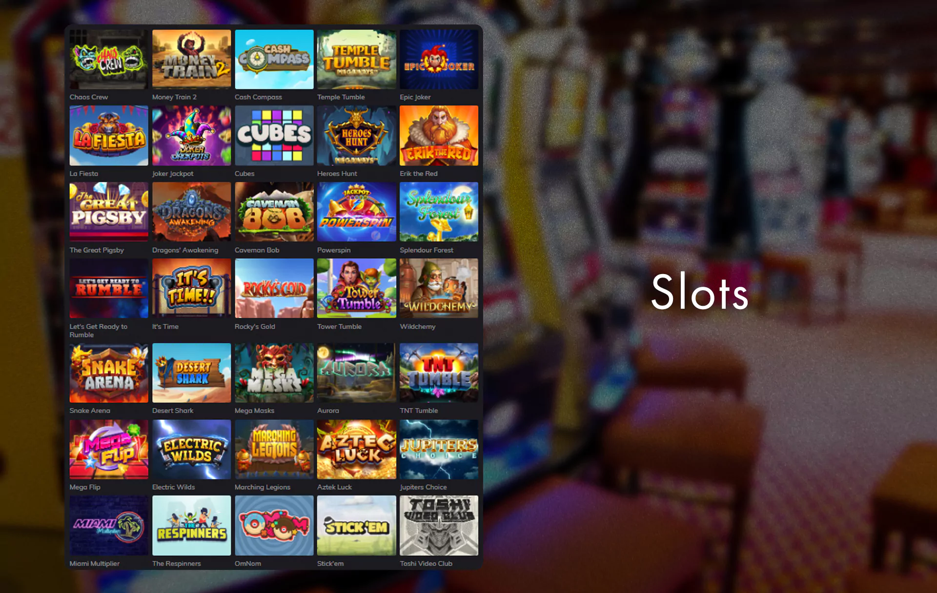 In the section of Casino, you can find slots and other games.