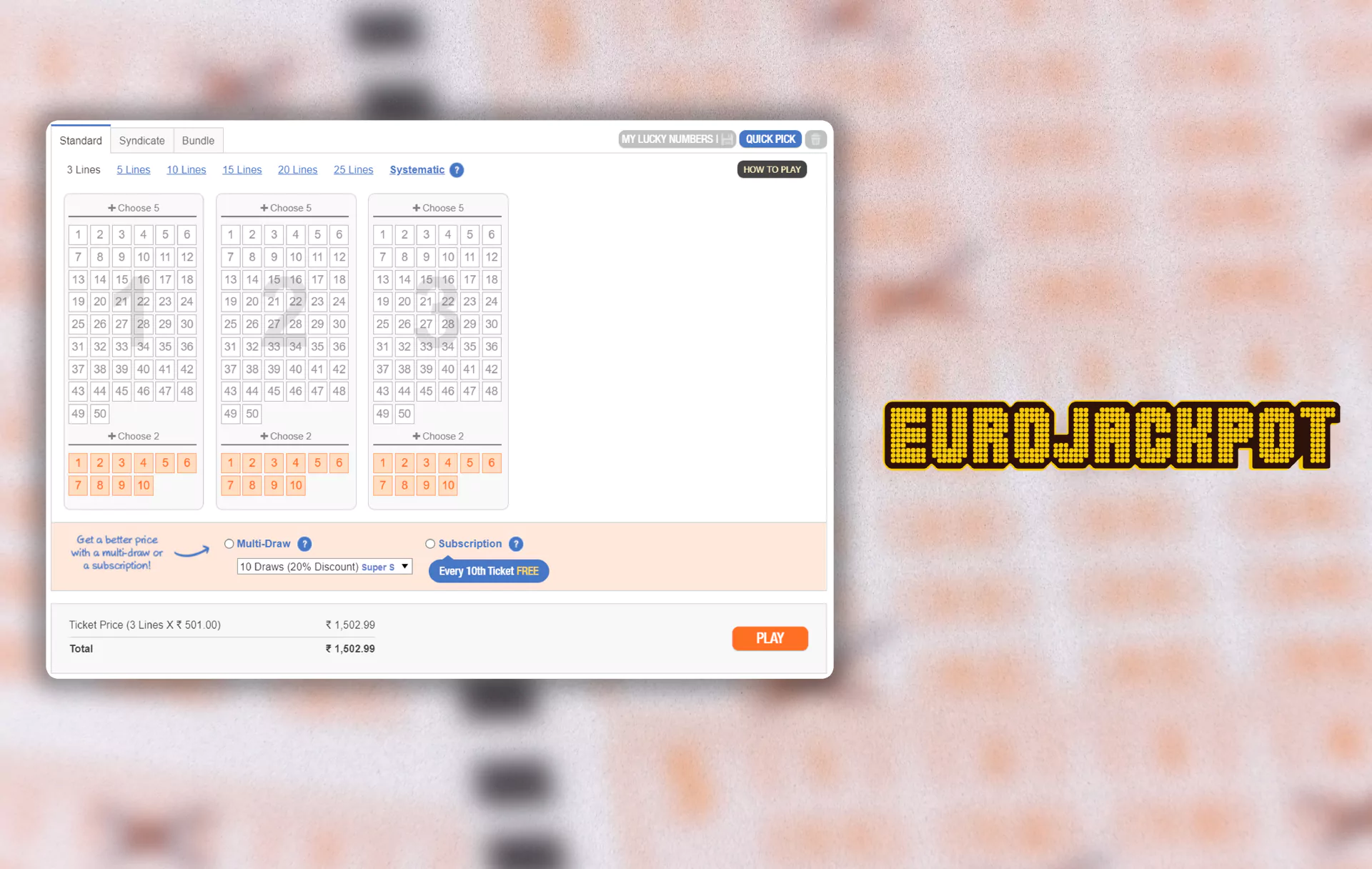 EuroJackpot is held in 9 countries of Europe but you can buy the ticket via TheLotter site from India as well.