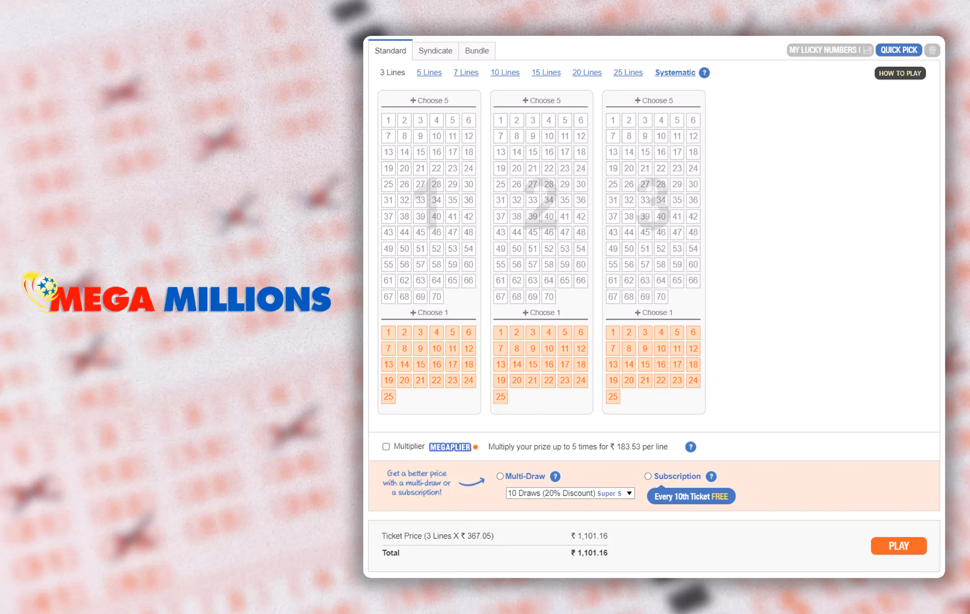 MegaMillions is an American lottery with a jackpot from 12 million dollars.