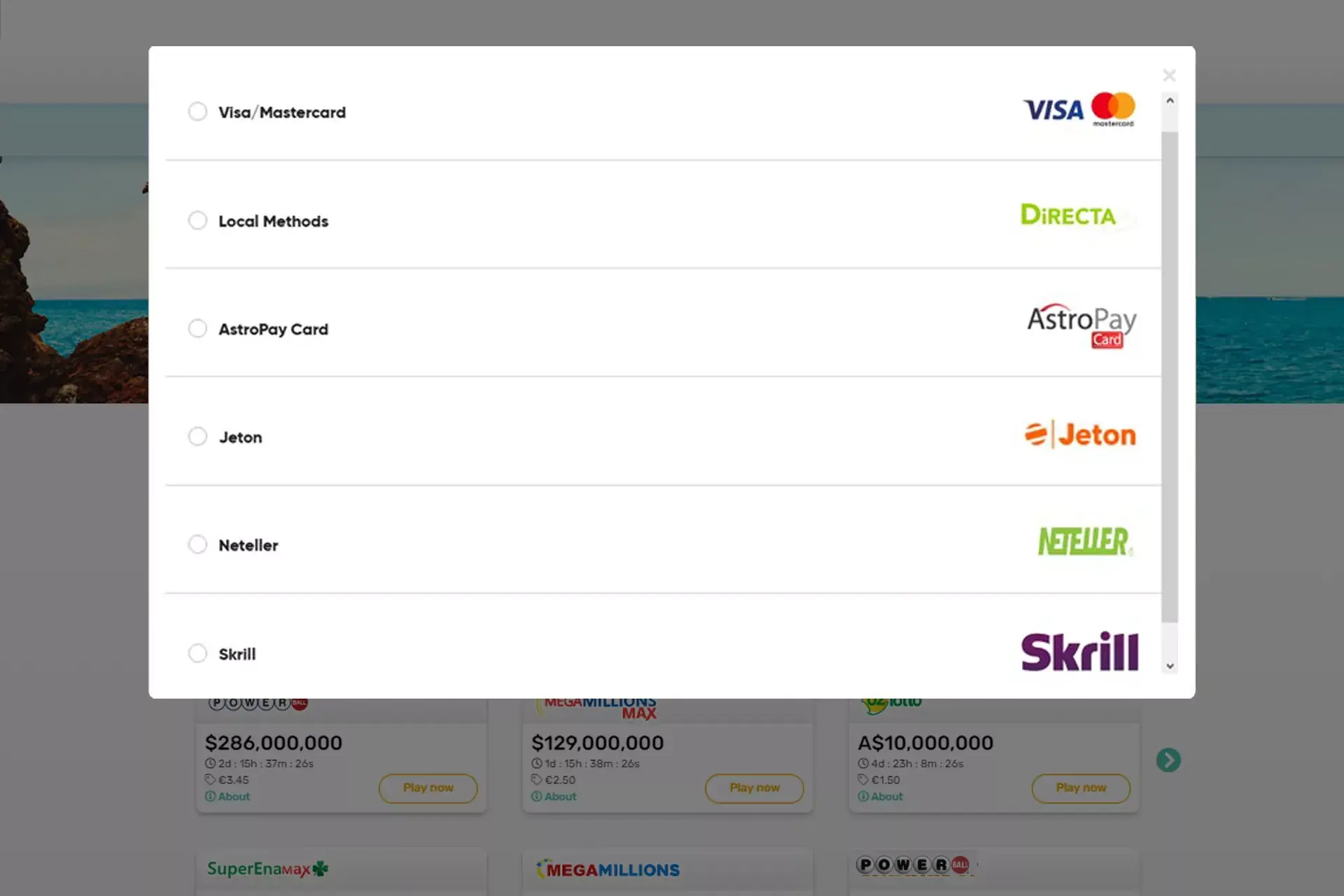 Lotto247 works with all of the most popular payment systems.