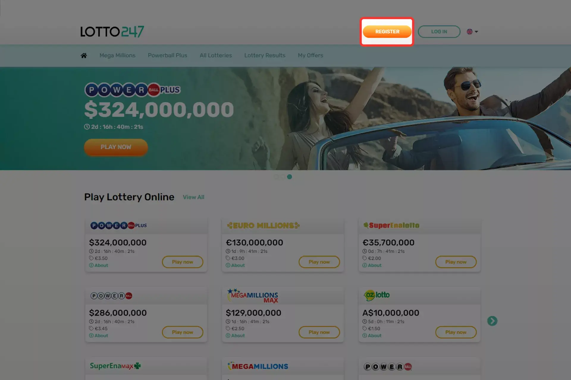 Press the 'Register' button in order to sign up.