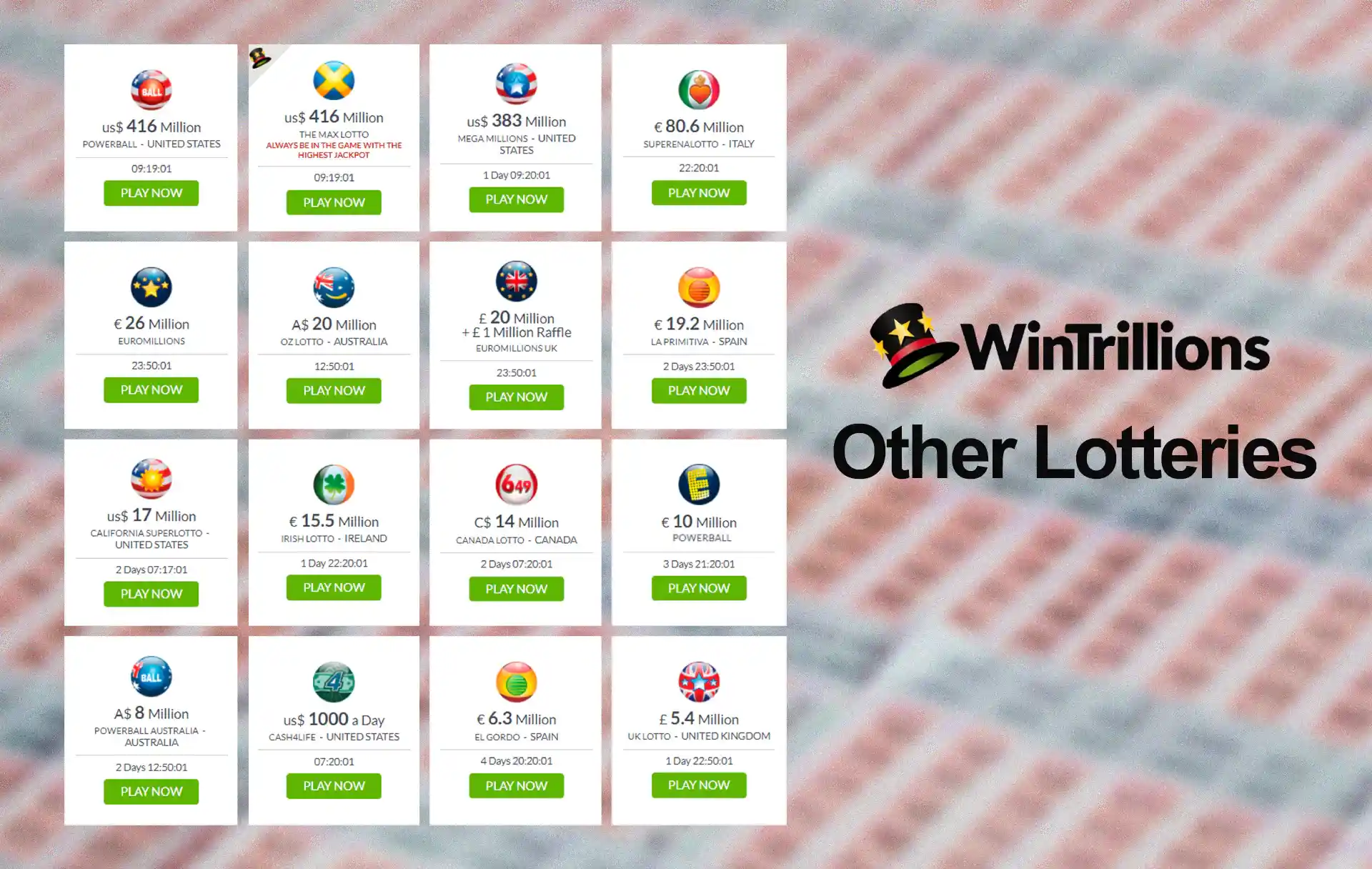 Also on the site of WinTrillions, you can find a list of other lotteries.